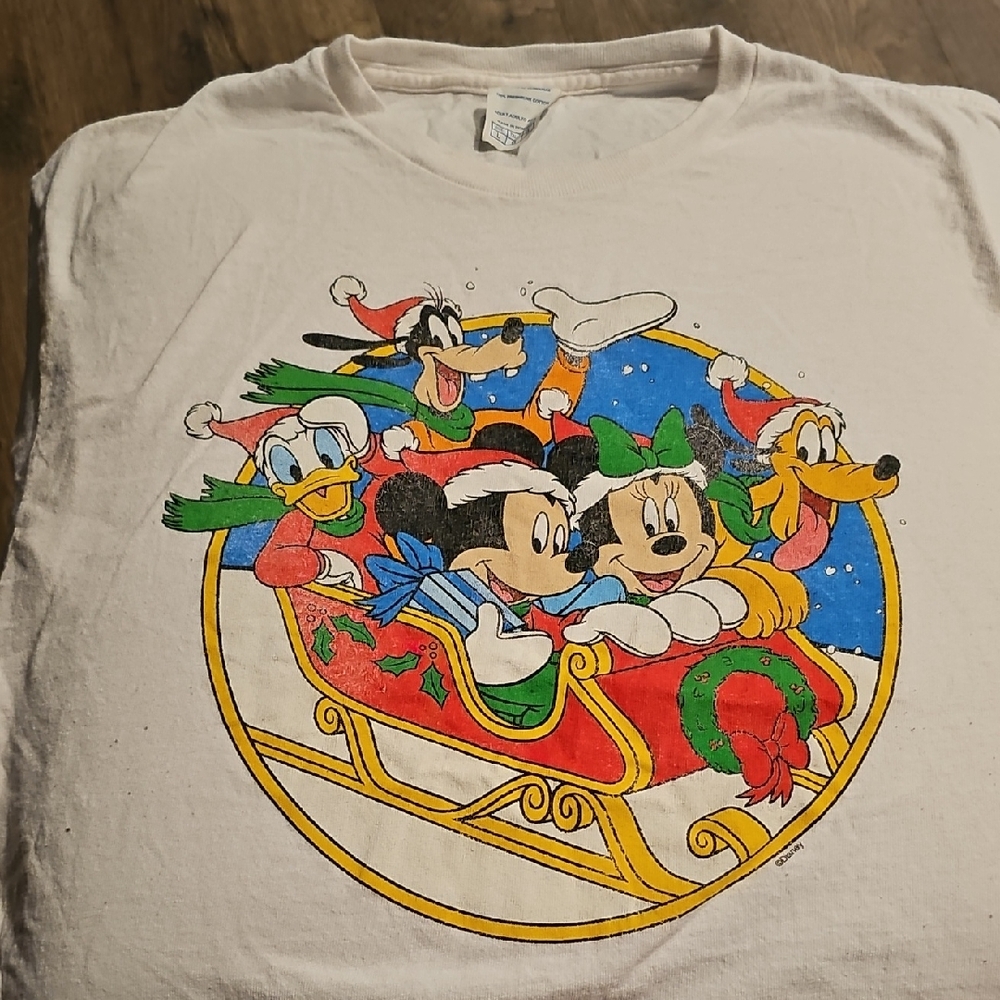 90s Vintage Disney Mickey Mouse Holiday Tee Shirt Large Christmas Minnie Retro